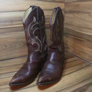 JUSTIN WOMEN'S POINTED TOE BROWN LEATHER PULL ON COWGIRL BOOTS